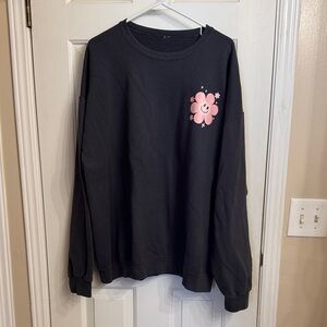 Gray Sweatshirt with Pink Flower Design